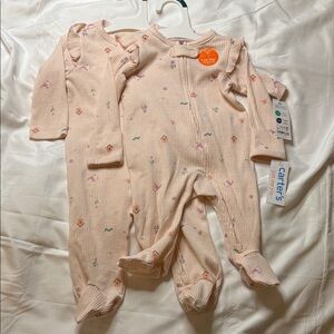 Set of 2 Carter's Pink Floral Kids Footies Size 3M & 6M